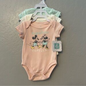 Disney Baby pink, white, blue Minnie Mickey Mouse set of 3 bodysuits 3-6 month